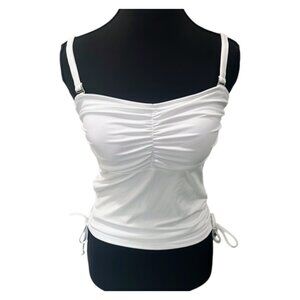 Y2K Style White Ruched Cami Crop Top - Adjustable Size M - Beachsissi